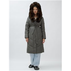 Пальто женское зимние с мехом песец люкс класса серого цвета 625Sr