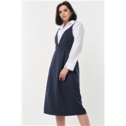 Сарафан офисный миди под блузку темно-синий