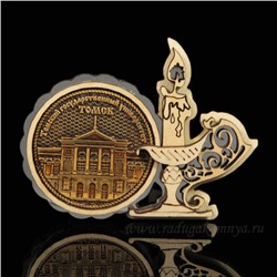 Магнит из бересты г. Томск "Государственный Университет"свеча 85*67мм вставка серебристая