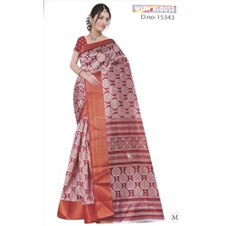 Сари ISHITA HOUSE, Golden Patta, с печатным принтом ЛИСТЬЯ, цвет БОРДОВЫЙ (Size: Onesize, с отрезом для блузы), 1 шт.