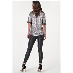 Блузка бархатная прямая с коротким рукавом серая