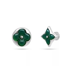 Серьги из серебра зеленый агат, МЦВ2048-1