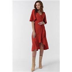 Платье приталенное с воланами миди терракотовое