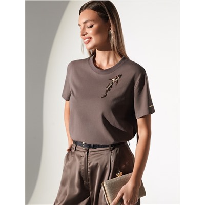 Нарядная футболка с принтом пайетками из премиального хлопка с эластаном