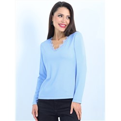 Блузка голубая в рубчик с кружевом