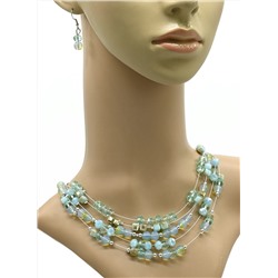 Колье и серьги 5 нитей с цирконом цв.лунный камень, 45см