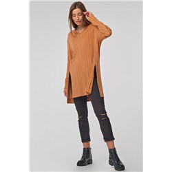 Туника трикотажная с разрезами по бокам медовая