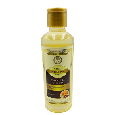 Bubble Bath CALENDULA & JOJOBA, Khadi India (Пена для ванны КАЛЕНДУЛА И ЖОЖОБА - мягкое отшелушивающее действие, ДЛЯ ВСЕХ ТИПОВ КОЖИ, Кхади Индия), 210 мл.