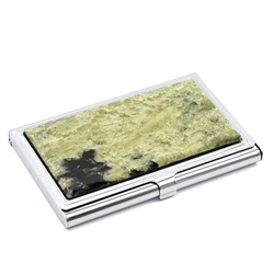 Визитница карманная с камнем апатит, серебристая.