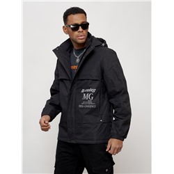 Куртка спортивная мужская весенняя с капюшоном черного цвета 88033Ch