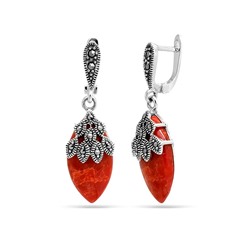 Серьги из серебра коралл, марказит, SL-AGA40
