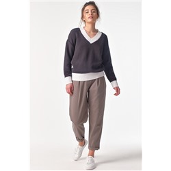 Пуловер вязаный с v-вырезом графитовый