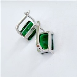 Серьги, покрытие родий, зеленый камень, арт.032.466