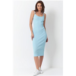 Платье-лапша летнее трикотажное из хлопка голубое