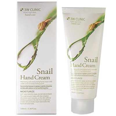 3W CLINIC Крем д/рук с муцином улитки увлажн.  Moisturizing Snail Hand Cream 100мл