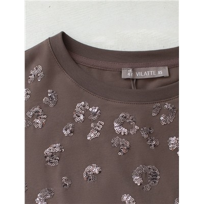 Футболка оверсайз с принтом пайетками из премиального хлопка с эластаном