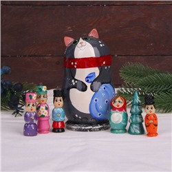 Матрёшка «Котик» с ёлочными украшениями