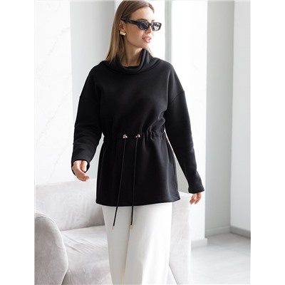 Джемпер с объемным воротом и шнуром на талии из футера-трехнитки