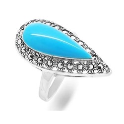 Кольцо из серебра бирюза пресс., марказит, SL-AGA42