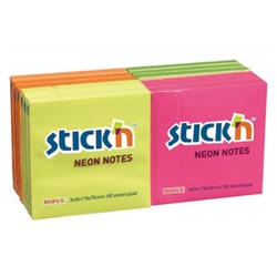 Бумага для заметок с клеевым краем Stick`n 76х76 мм 100л 70г/м2 неон ассорти 21332, 21167,21165, 21164, 21133 (822697) Hopax