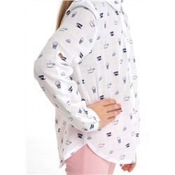 CLE блузка дев.871644/70т4ппн, молочный/т.синий