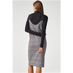 Сарафан офисный под водолазку в клетку серый