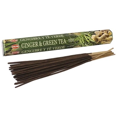 Hem Incense Sticks GINGER GREEN TEA  (Благовония ИМБИРЬ - ЗЕЛЕНЫЙ ЧАЙ, Хем), уп. 20 палочек.