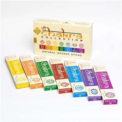 Natural Incense Sticks CHAKRA COLLECTION 7 CHAKRAS (НАБОР натуральных благовоний КОЛЛЕКЦИЯ ШРИ ЧАКРА), упаковка 7 шт.