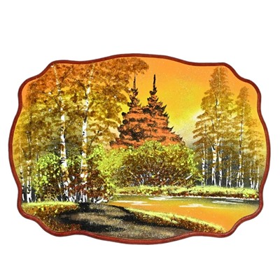 Картина с рисунком из камня, осеннее утро "прямоугольное" 33*24см, 490г