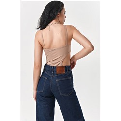 Боди из трикотажа в рубчик с люрексом мерцающий бежевый