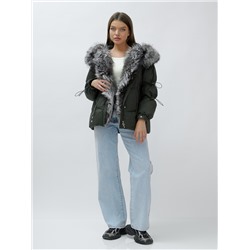 Полупальто женское зимнее с чернобуркой люкс класса темно-зеленого цвета 1313TZ