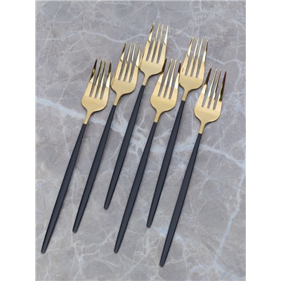Вилка золото с черной метал. ручкой из 6-ти (100 шт)