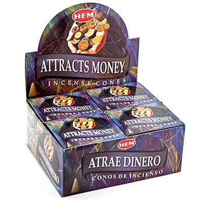 Hem Incense CONES ATTRACTS MONEY (Благовония конусы ПРИВЛЕЧЕНИЕ ДЕНЕГ, Хем), уп. 10 конусов.