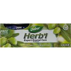 Herb'l OLIVE Expert Enamel Care toothpaste, Dabur (Хербл ОЛИВКА, Экспертный уход за эмалью (зубная щетка в подарок), Дабур), 150 г.