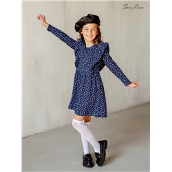 Платье София рукав синие маки на черном ФМ