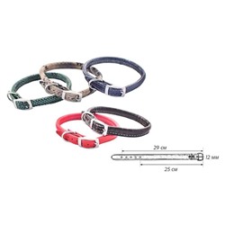 Ошейник кожаный цветной круглый "Cord" d6мм, пряжка 12мм, обхват 25-29см (TM "ZooM") АГ