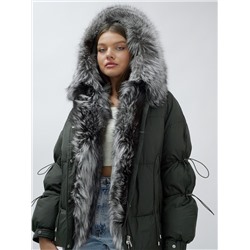 Полупальто женское зимнее с чернобуркой люкс класса темно-зеленого цвета 1313TZ