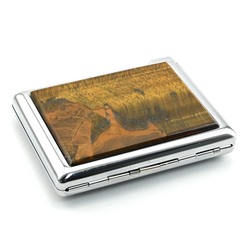 Портсигар-зажигалка с накладкой из тигрового глаза, 110*85*24мм, на 20 сигарет