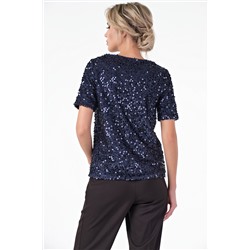 Блузка трикотажная с пайетками темно-синяя