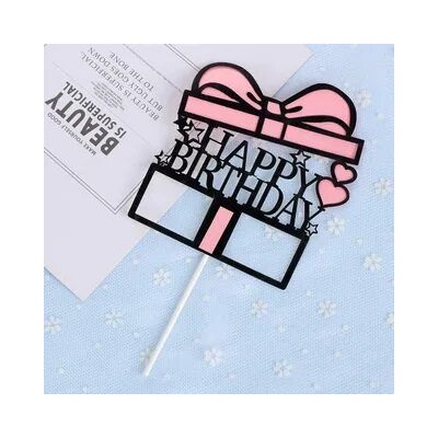 Топпер подарок с бантом «Happy Birthday» розовый