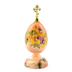 Скульптура из селенита "Яйцо с крестом"  большое с росписью цветы 44*44*115мм