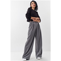 Брюки-палаццо с завышенной талией серые