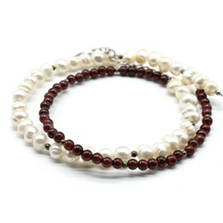 Чокер на шею из жемчуга и граната шарик 3мм, 38см
