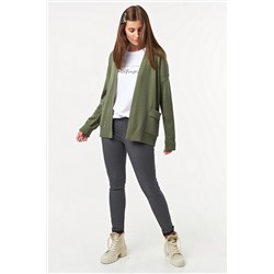 Кардиган вязаный свободный короткий с карманами зеленый