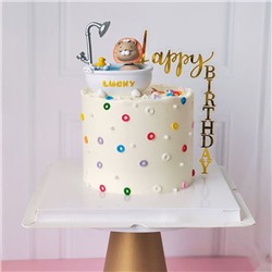 Топпер уголок «Happy Birthday» черный фон с золотой надписью