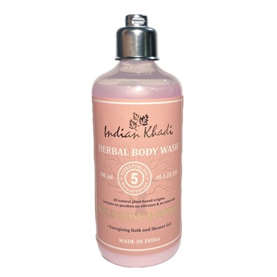Herbal Body Wash WILD ROSE & HONEY, Indian Khadi (Натуральный увлажняющий гель для душа ДИКАЯ РОЗА И МЁД, Индиан Кхади), 300 мл.