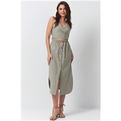 Хлопковое платье с отрезной талией хаки