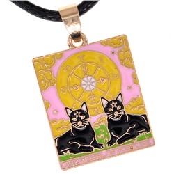 Кулон Tarot ЧЕРНАЯ КОШКА КОЛЕСО ФОРТУНЫ - The Wheel of Fortune, на шнуре (металл, размер 2,4*2 см.), 1 шт.
