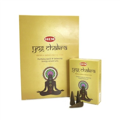 YOG CHAKRA Premium Masala Incense Cone, Hem (ЙОГ ЧАКРА премиум масала благовония конусы, Хем), уп. 10 конусов.