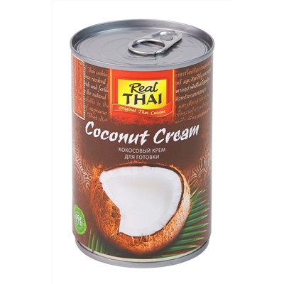 COCONUT CREAM, Real Thai (КОКОСОВЫЙ КРЕМ для готовки, Реал Тай), железная банка, 400 мл.